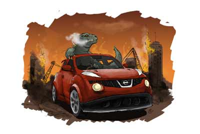 Godzilla Driving A Juke-R