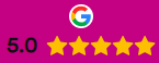 Google review image graphic showing 5 point zero and five gold stars